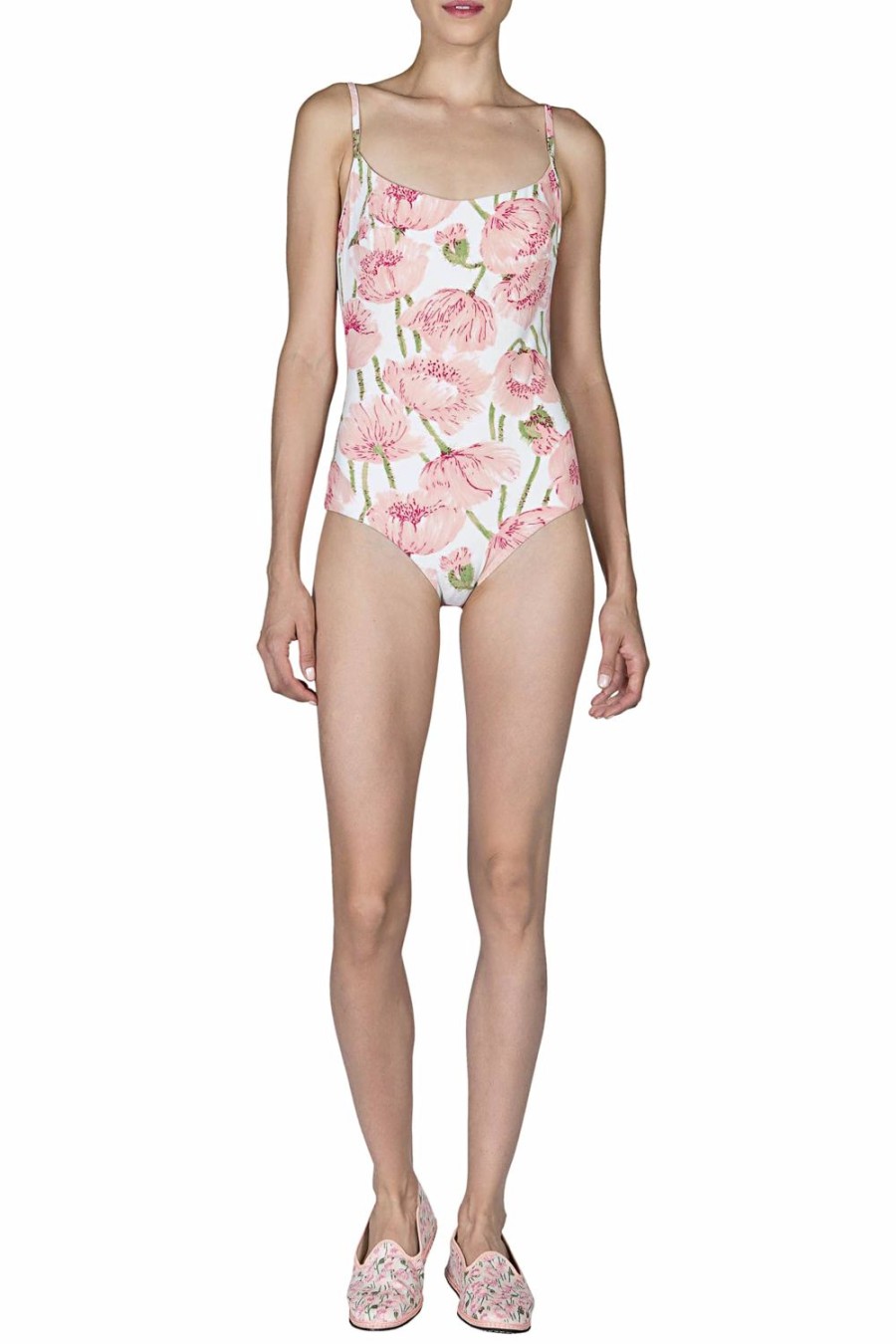 Swimwear | Luisa Beccaria One-Piece Swimsuit Pink Poppies Double Face