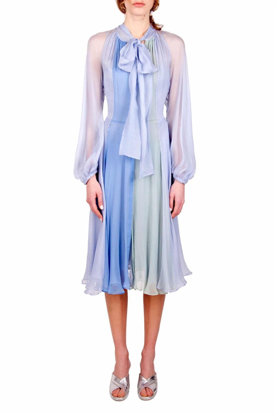 Dresses | Luisa Beccaria Short Three-Colours Chiffon Dress With Bow