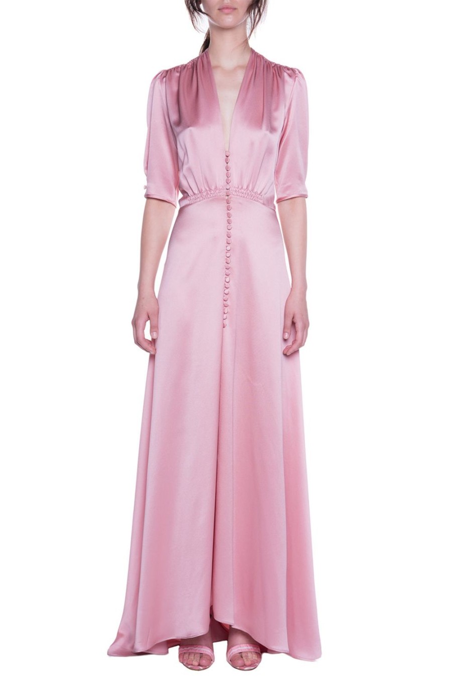 Dresses | Luisa Beccaria Satin Pink Bottoncino Dress