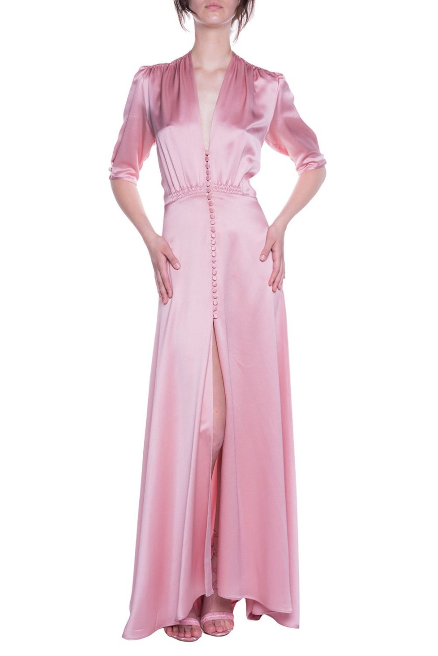 Dresses | Luisa Beccaria Satin Pink Bottoncino Dress