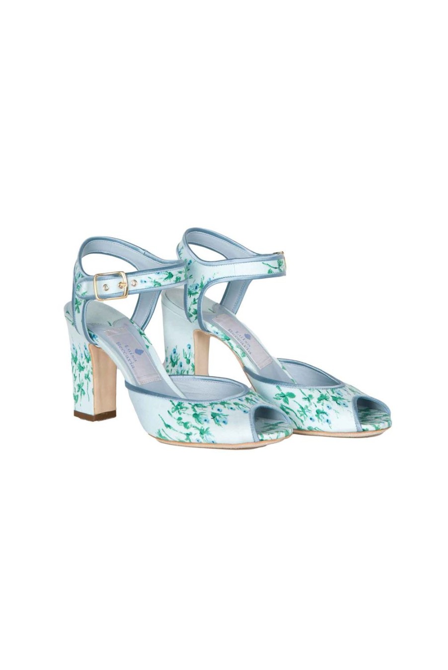 Shoes | Luisa Beccaria Blue Flowery Stripe Open-Toe Heels