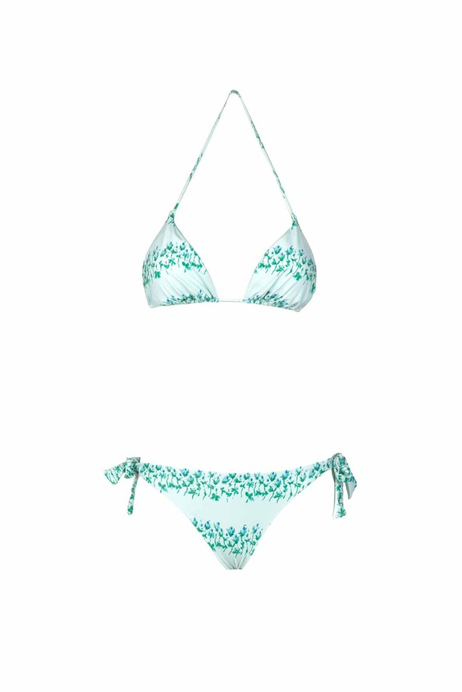 Swimwear | Luisa Beccaria Triangle And Slip Blue Flowery Striped Bikini