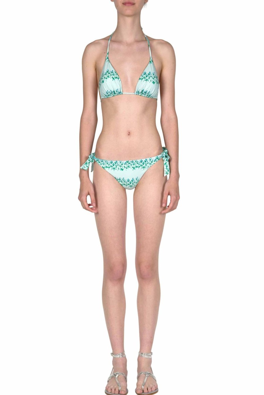 Swimwear | Luisa Beccaria Triangle And Slip Blue Flowery Striped Bikini