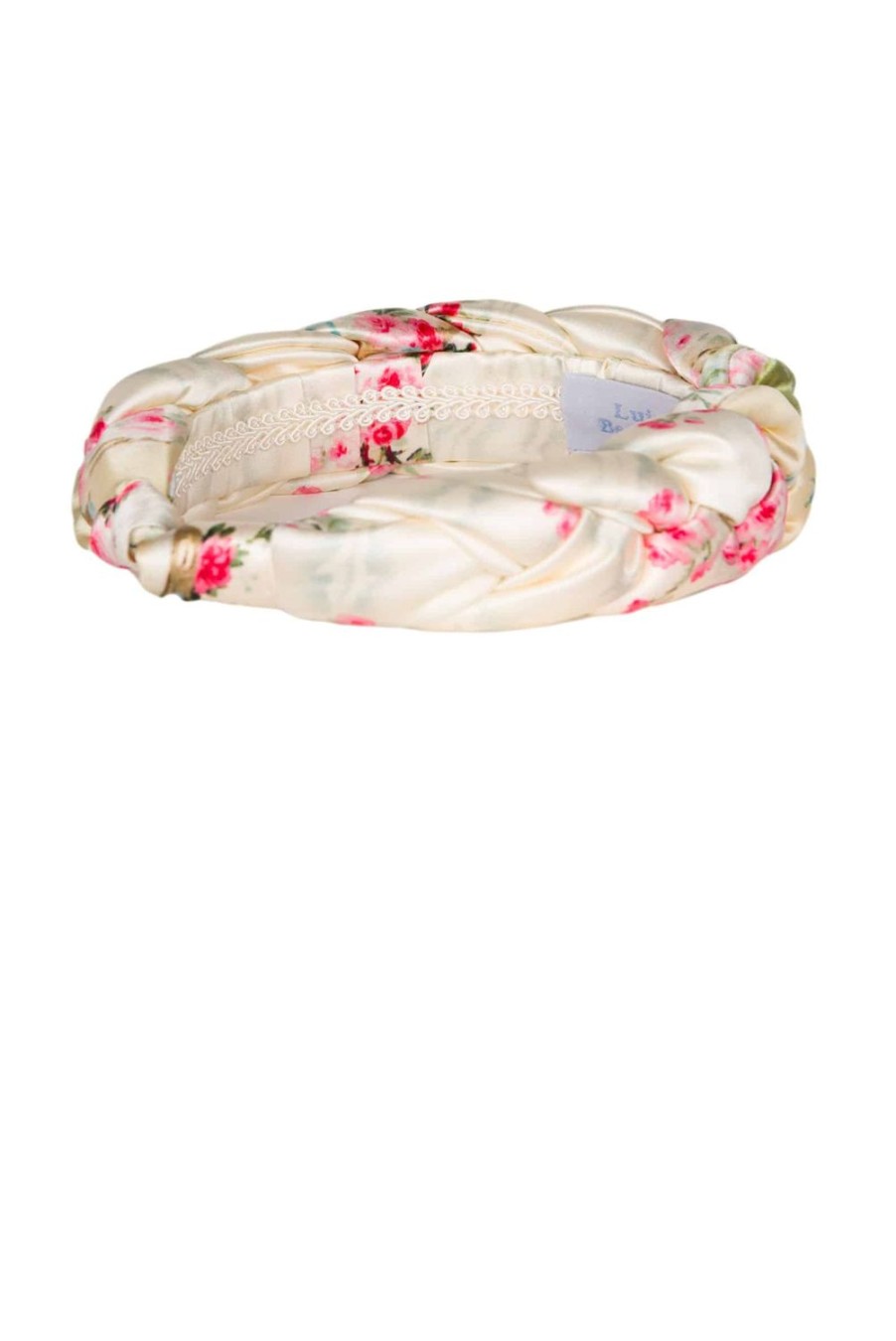 Headband | Luisa Beccaria Cream Shiny Satin Roses Buds Braided Power Hairband