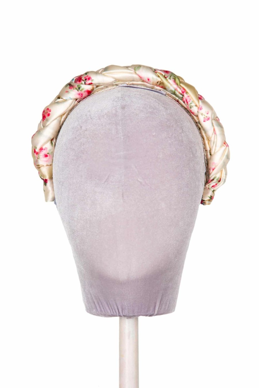 Headband | Luisa Beccaria Cream Shiny Satin Roses Buds Braided Power Hairband