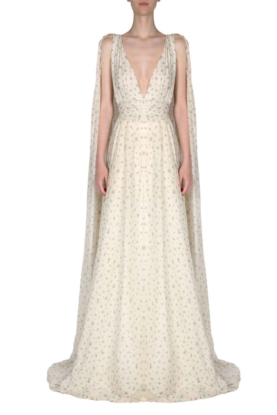 Dresses | Luisa Beccaria Winter Garden Georgette Cape-Effect V-Neck Gown