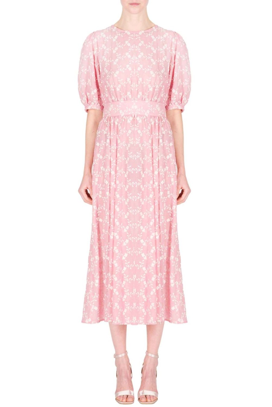 Dresses | Luisa Beccaria Floral Embroidered Cotton Dress With Detachable Belt