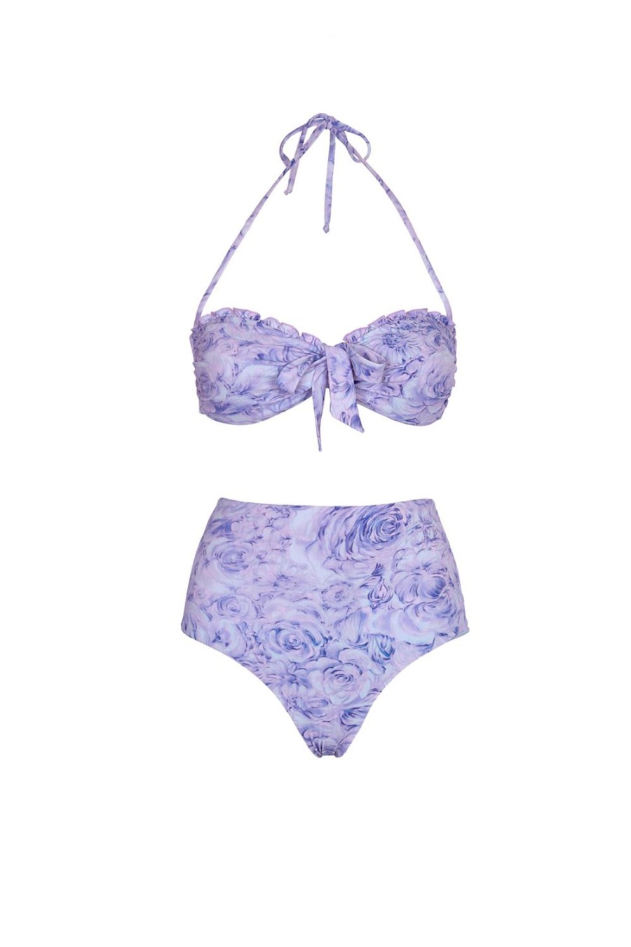 Swimwear | Luisa Beccaria Band And High Waist Slip Bikini Lilac Roses