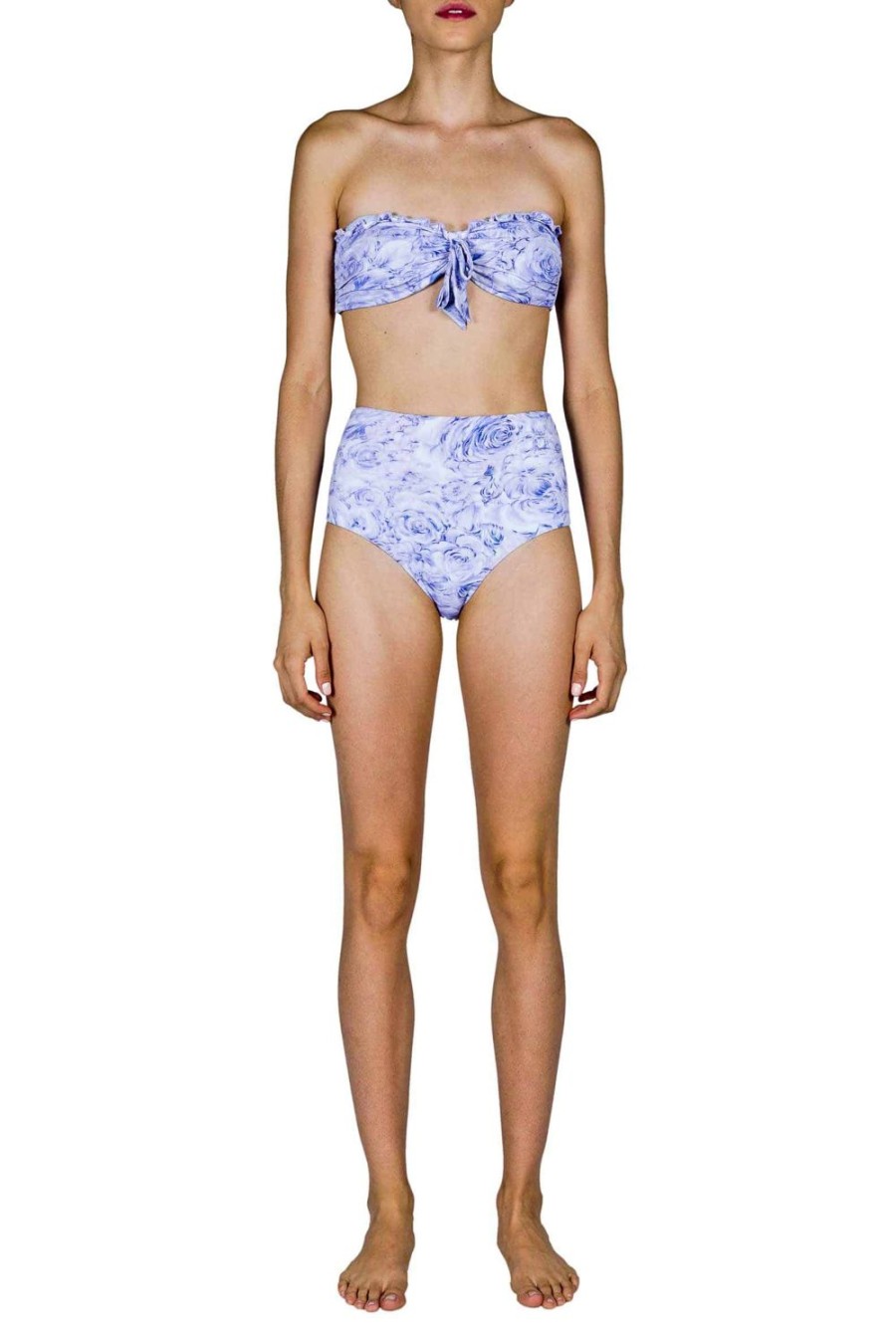 Swimwear | Luisa Beccaria Band And High Waist Slip Bikini Lilac Roses