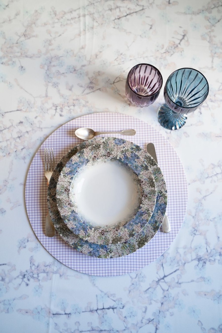 Tablecloth | Luisa Beccaria Vichy Cotton Round Purple Placemat