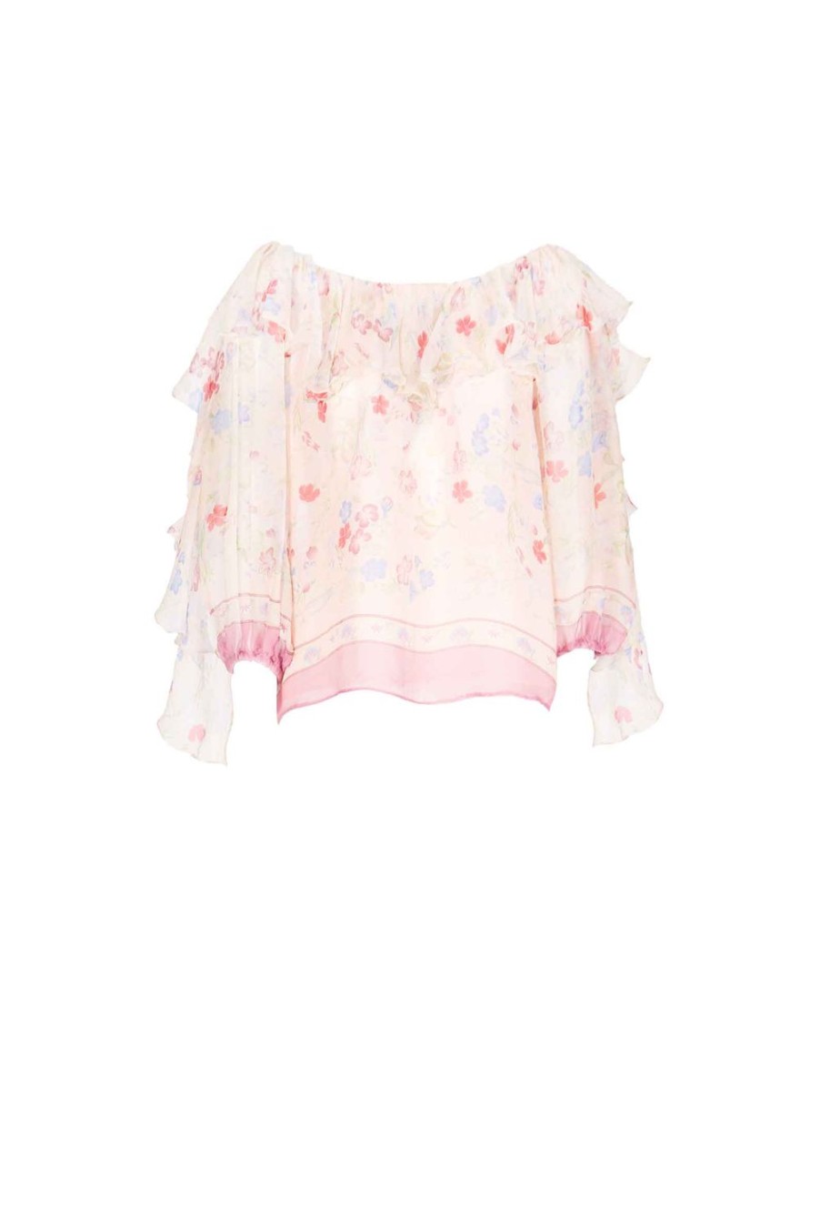 Tops & Blouses | Luisa Beccaria Chiffon Printed Blouse With Volants In Gilly Flowers