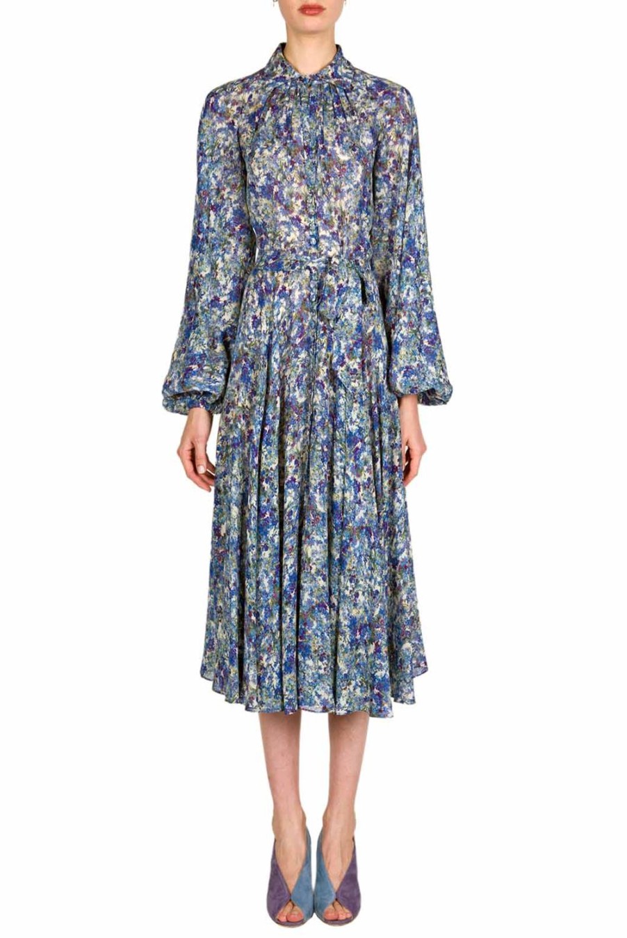 Dresses | Luisa Beccaria Robe Chemisier Printed Floral Midi Dress