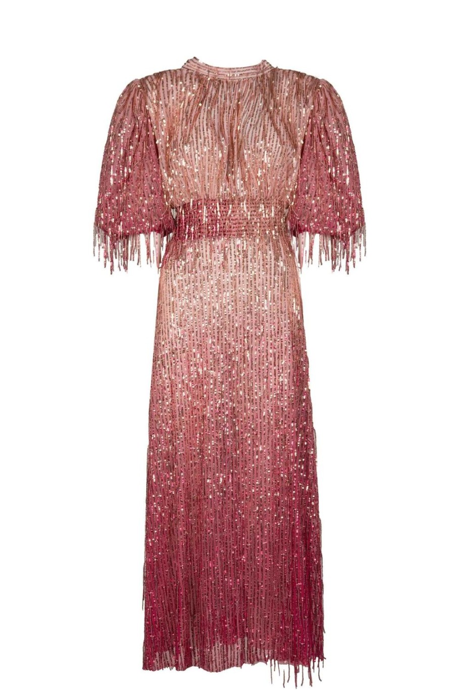 Dresses | Luisa Beccaria Sequin Dress With Puffed Sleeves And Fringes