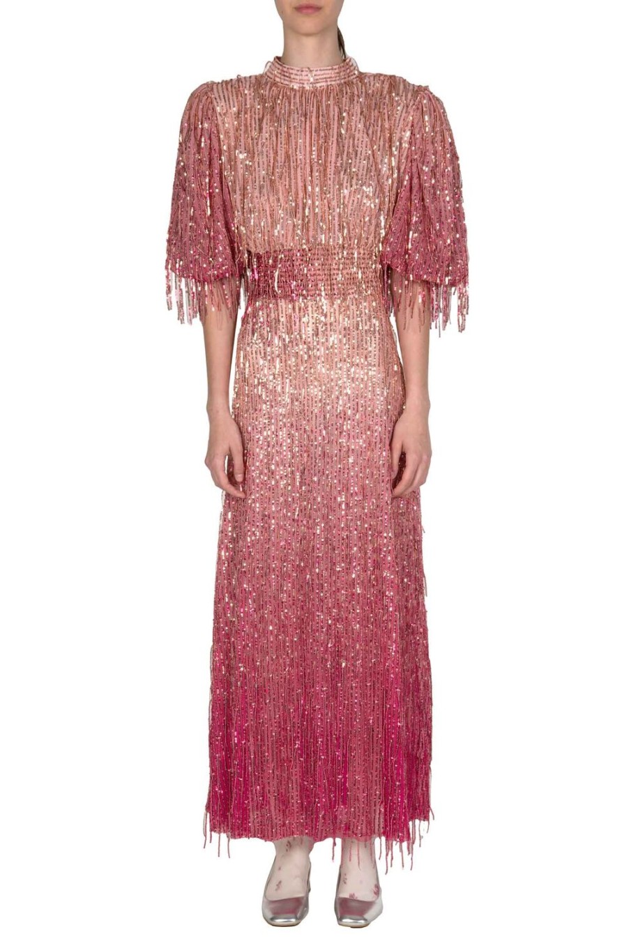 Dresses | Luisa Beccaria Sequin Dress With Puffed Sleeves And Fringes