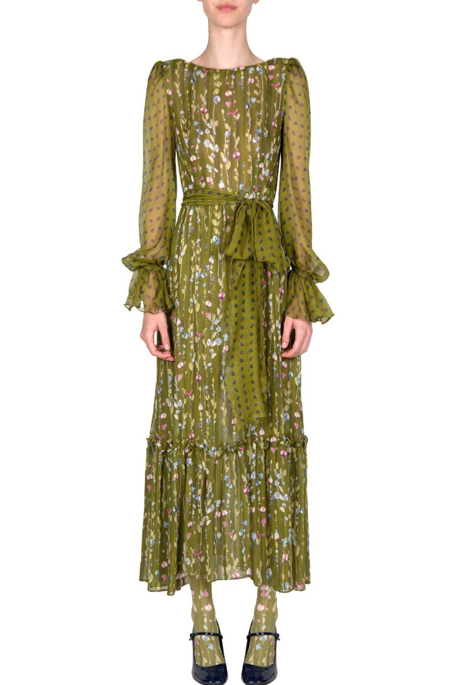 Dresses | Luisa Beccaria Flower Garland Printed Georgette Dress