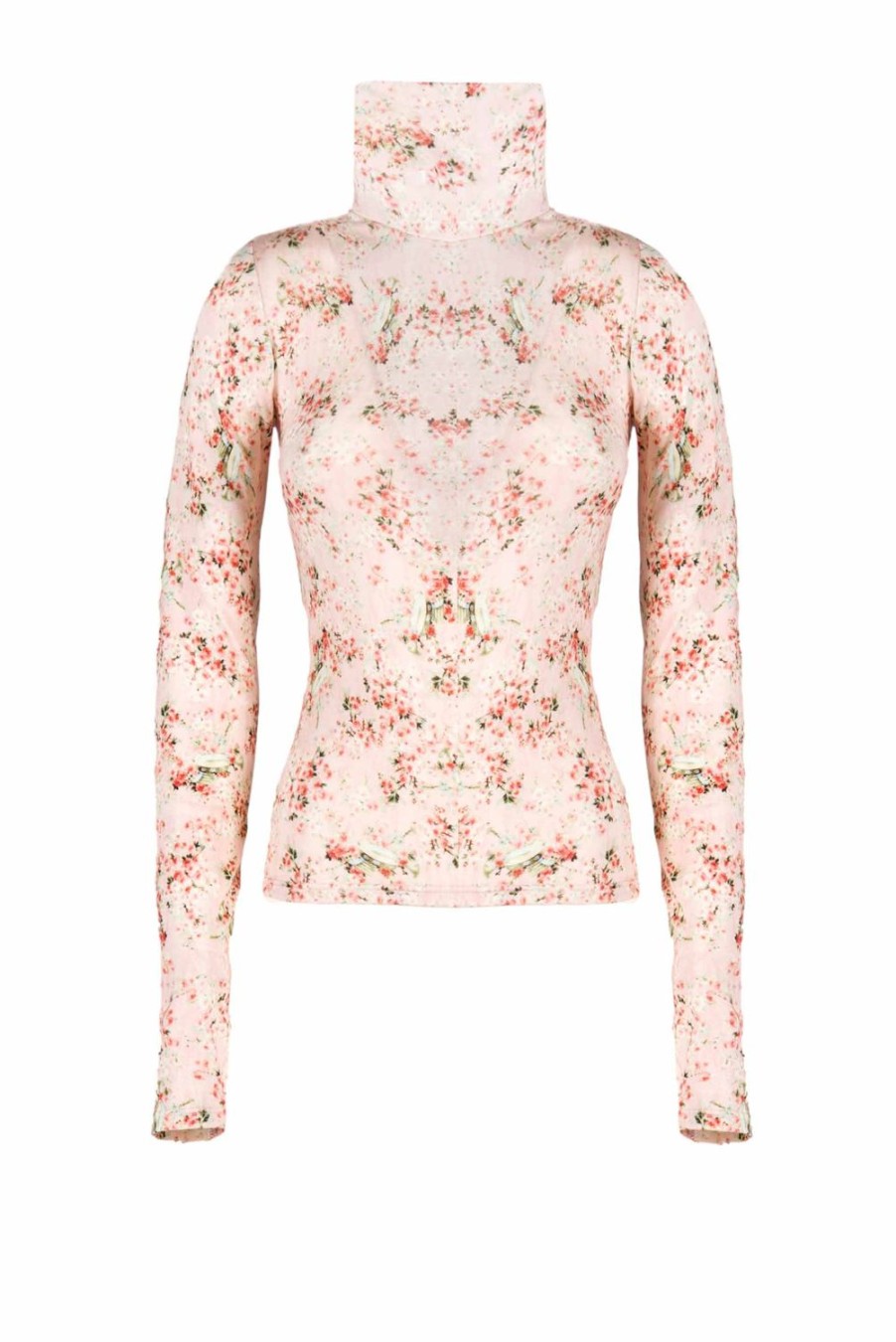 Tops & Blouses | Luisa Beccaria Pink Printed Rose Buds Jersey Turtleneck