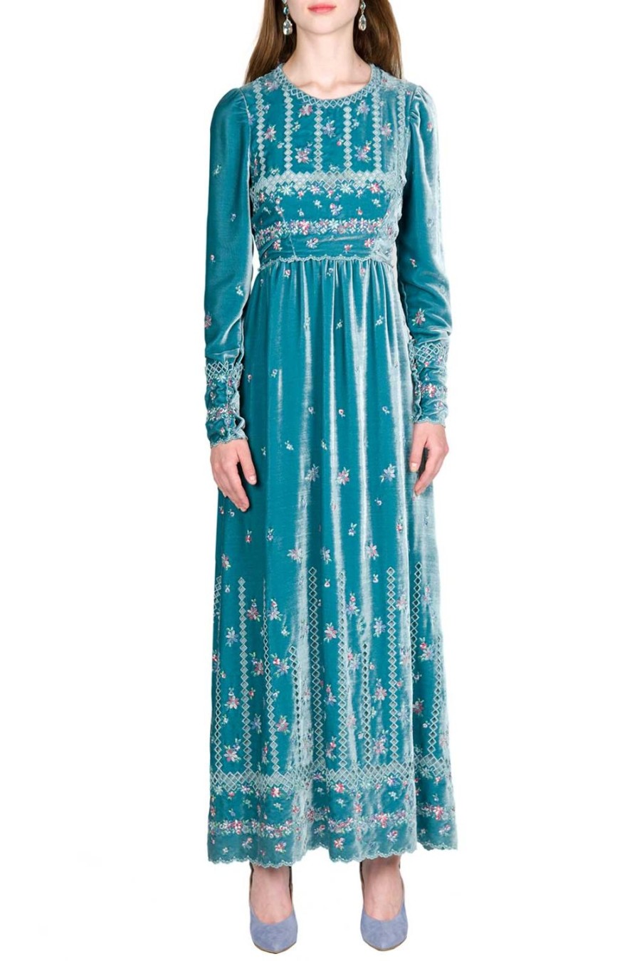 Dresses | Luisa Beccaria Floral Embroidered Velvet Maxi Dress