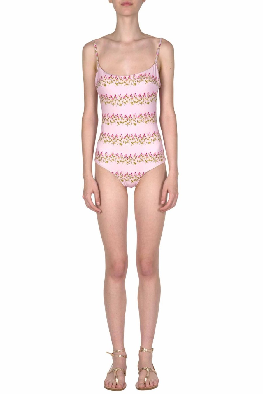 Swimwear | Luisa Beccaria One-Piece Pink Flowery Striped Swimsuit