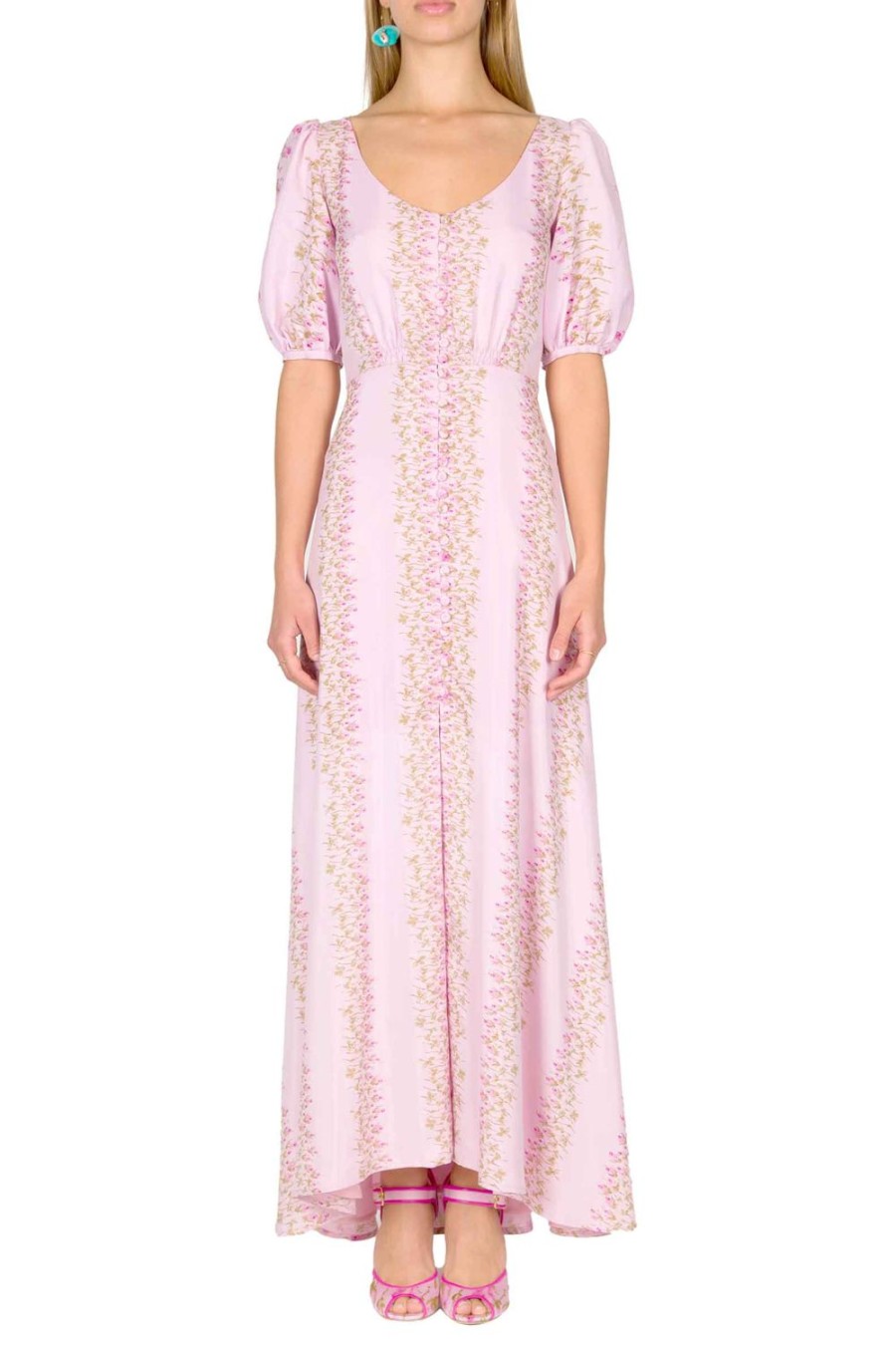 Dresses | Luisa Beccaria Flowery Striped Silk Bottoncino Dress