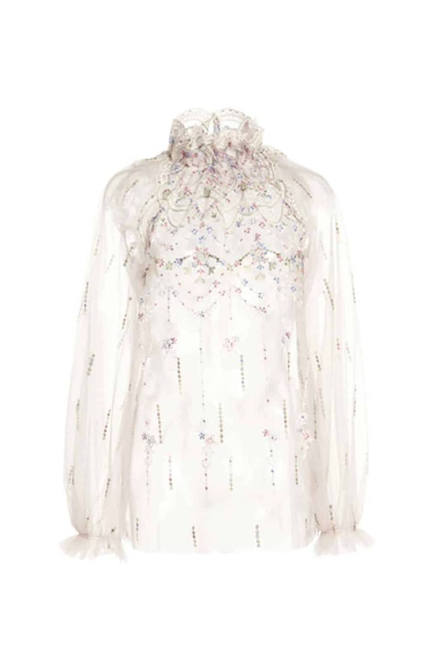 Tops & Blouses | Luisa Beccaria Tulle Embroidered High Neck Blouse