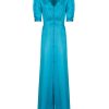 Dresses | Luisa Beccaria Turquoise Silk Bottoncino Dress With Short Sleeves