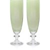 Flute | Luisa Beccaria Green Set Of Two Rosy Flute Glass