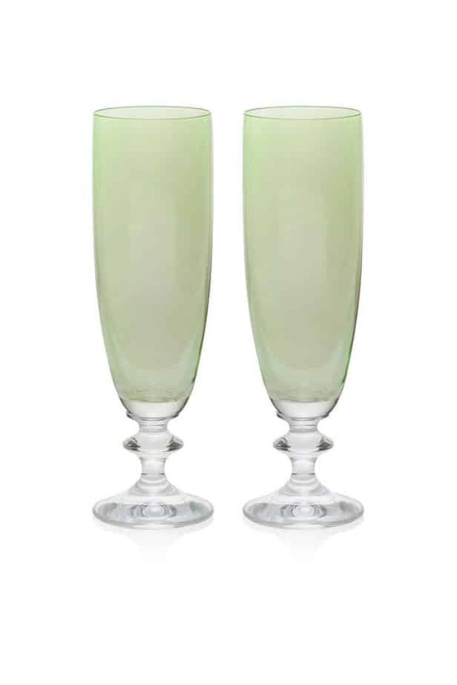 Flute | Luisa Beccaria Green Set Of Two Rosy Flute Glass