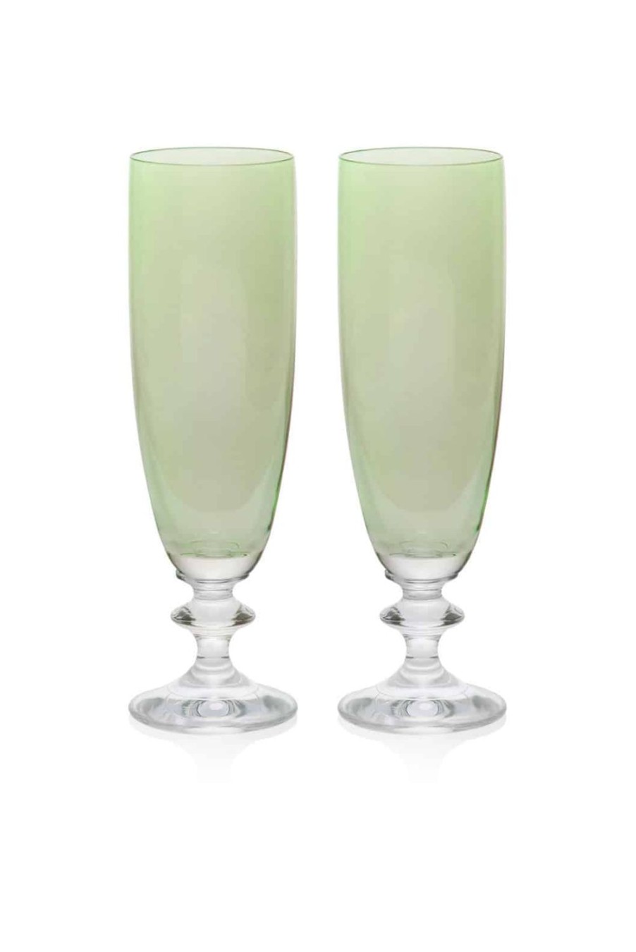 Flute | Luisa Beccaria Green Set Of Two Rosy Flute Glass