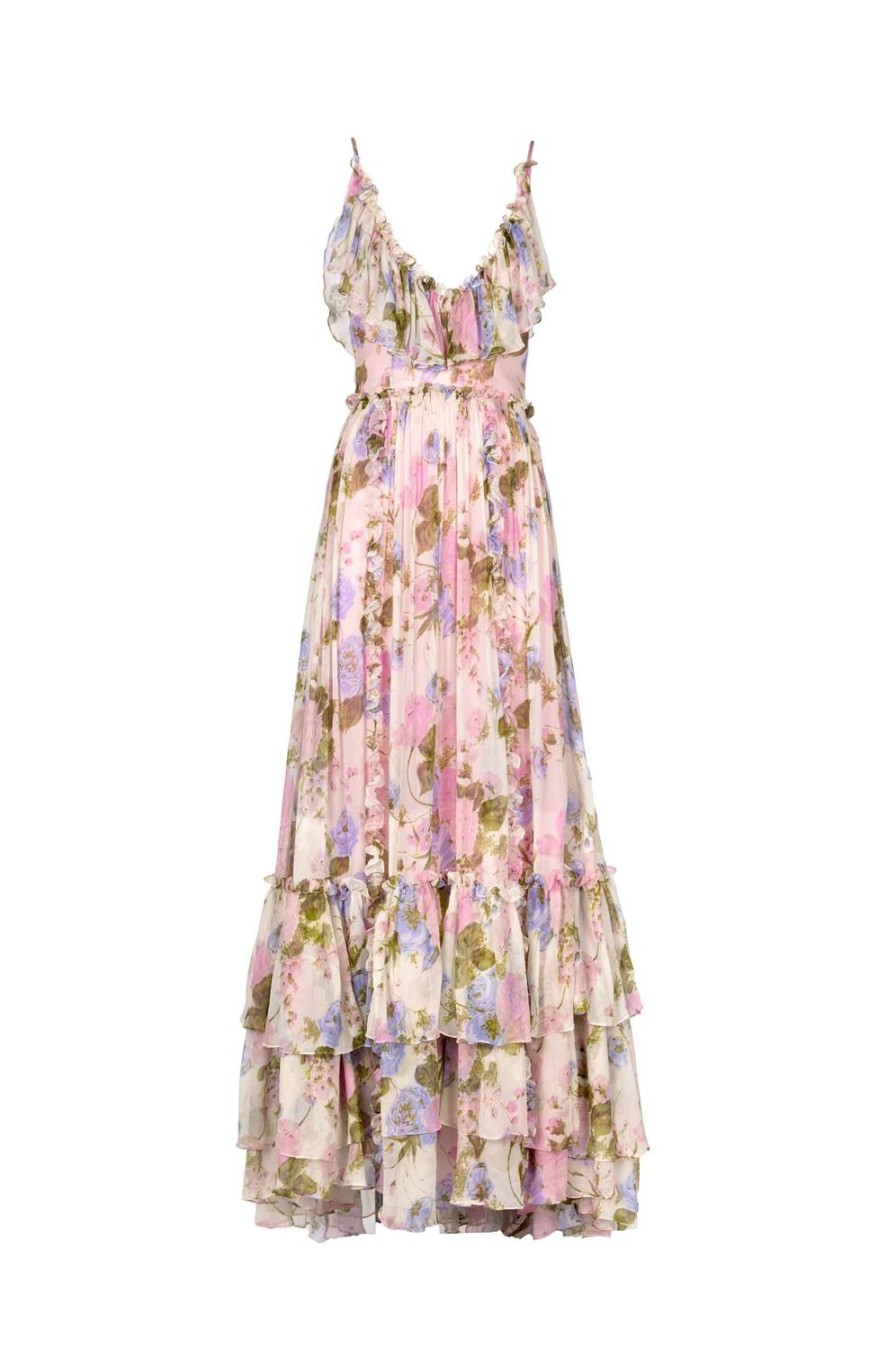 Dresses | Luisa Beccaria Floral Chiffon Ruffled Maxi Dress