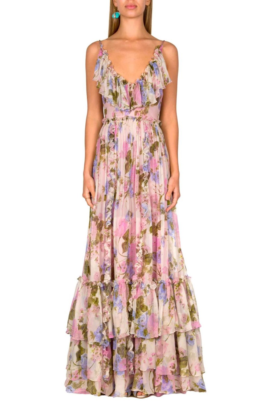 Dresses | Luisa Beccaria Floral Chiffon Ruffled Maxi Dress