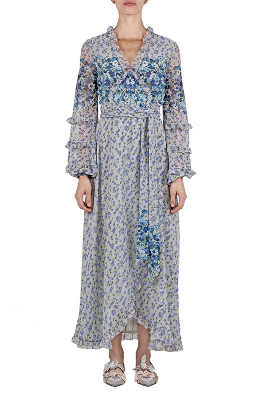 Dresses | Luisa Beccaria Floral Georgette Wrap Dress