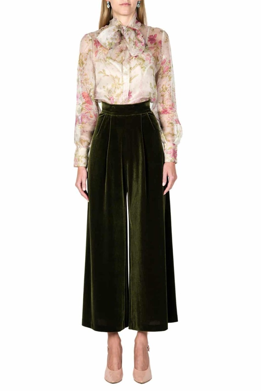 Trousers & Shorts | Luisa Beccaria High Waist Velvet Wide Leg Pants