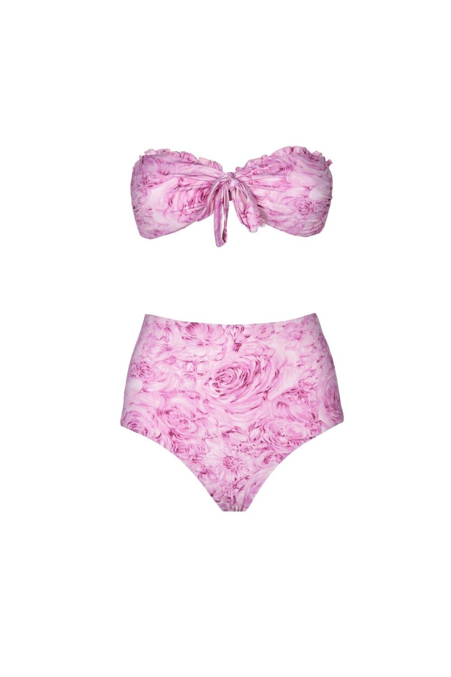 Swimwear | Luisa Beccaria Band And High Waist Slip Bikini Pink Roses