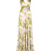 Dresses | Luisa Beccaria Blooming Roses Silk Long Dress With V Neckline