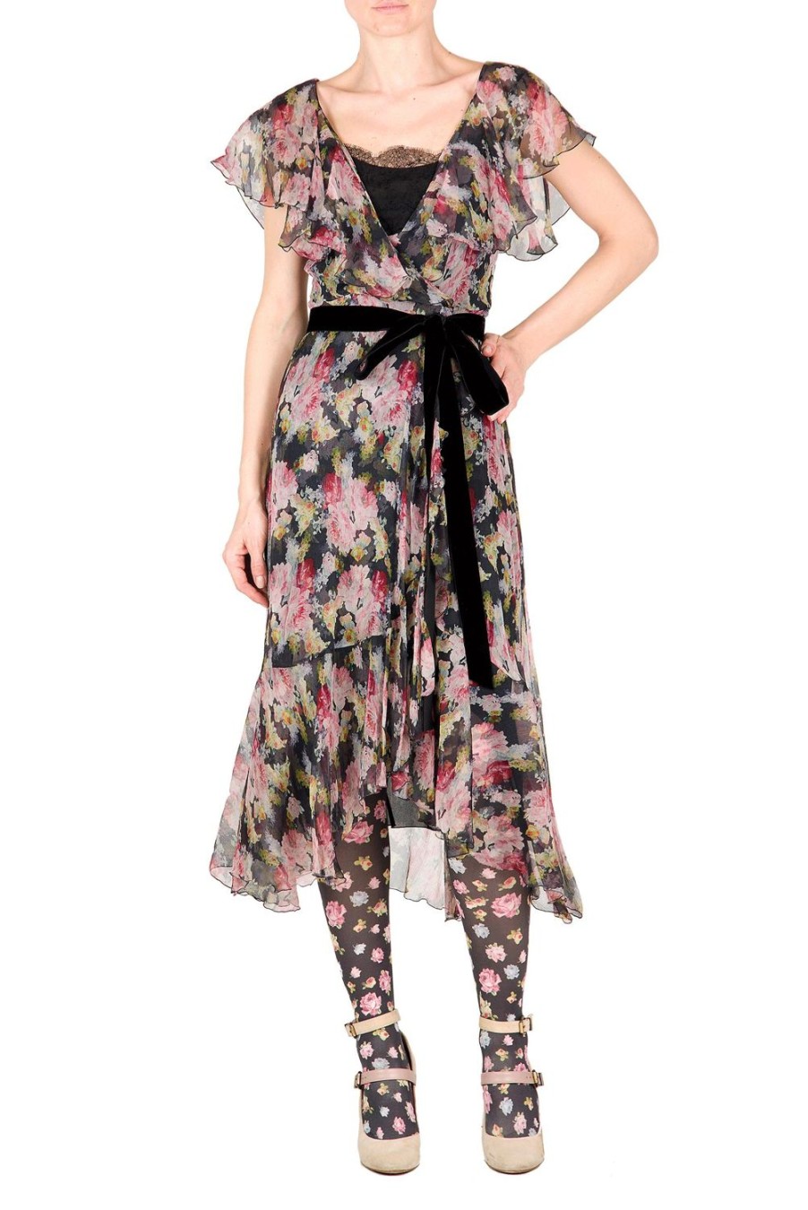 Dresses | Luisa Beccaria Floral Chiffon Wrap Dress