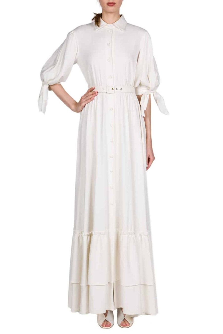 Dresses | Luisa Beccaria Tie Sleeved Linen Blend Maxi Dress