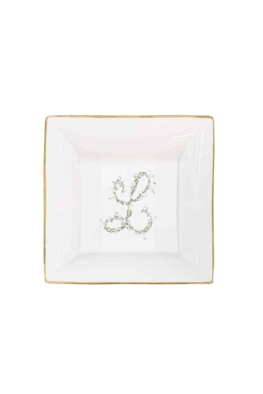 Tray | Luisa Beccaria Personalizable Monogram Change Tray With Gold Border