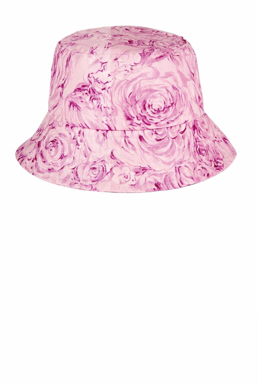 Hat | Luisa Beccaria Roses Printed Linen Bucket Hat