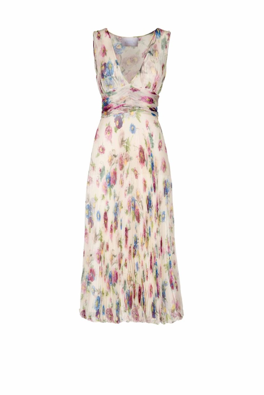 Dresses | Luisa Beccaria Pleated Macro Anemones Printed Chiffon Dress