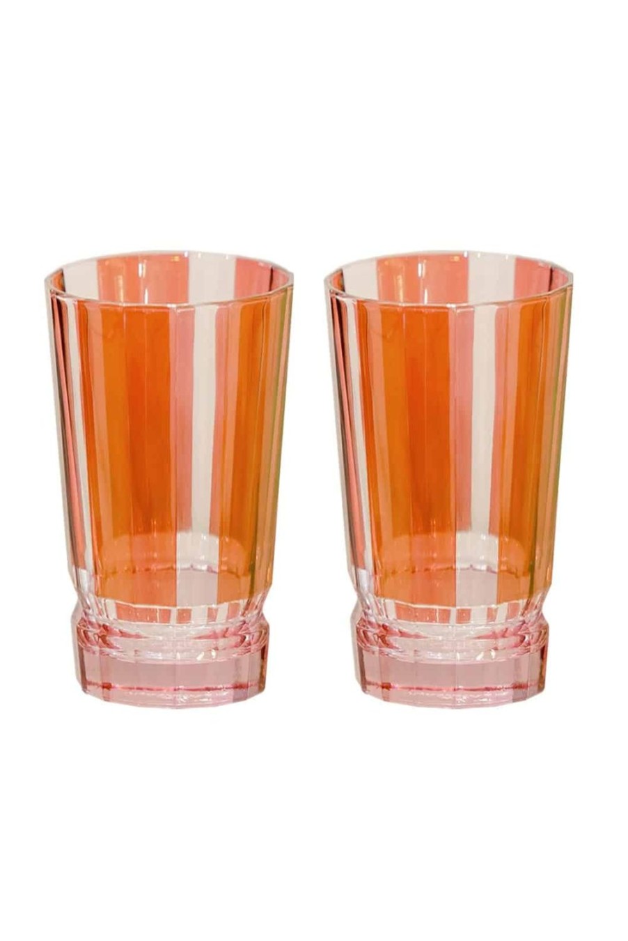 Tumblers | Luisa Beccaria Striped Red Set Of Two Large Duccio Tumbler With Pink Base