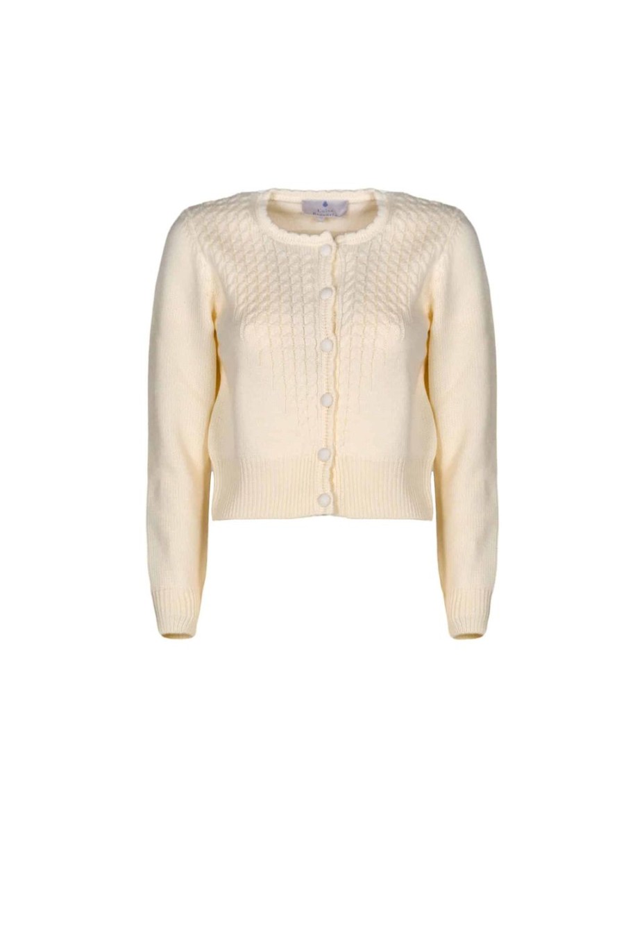 Knitwear | Luisa Beccaria Cable Knit Cardigan With Buttons Cream