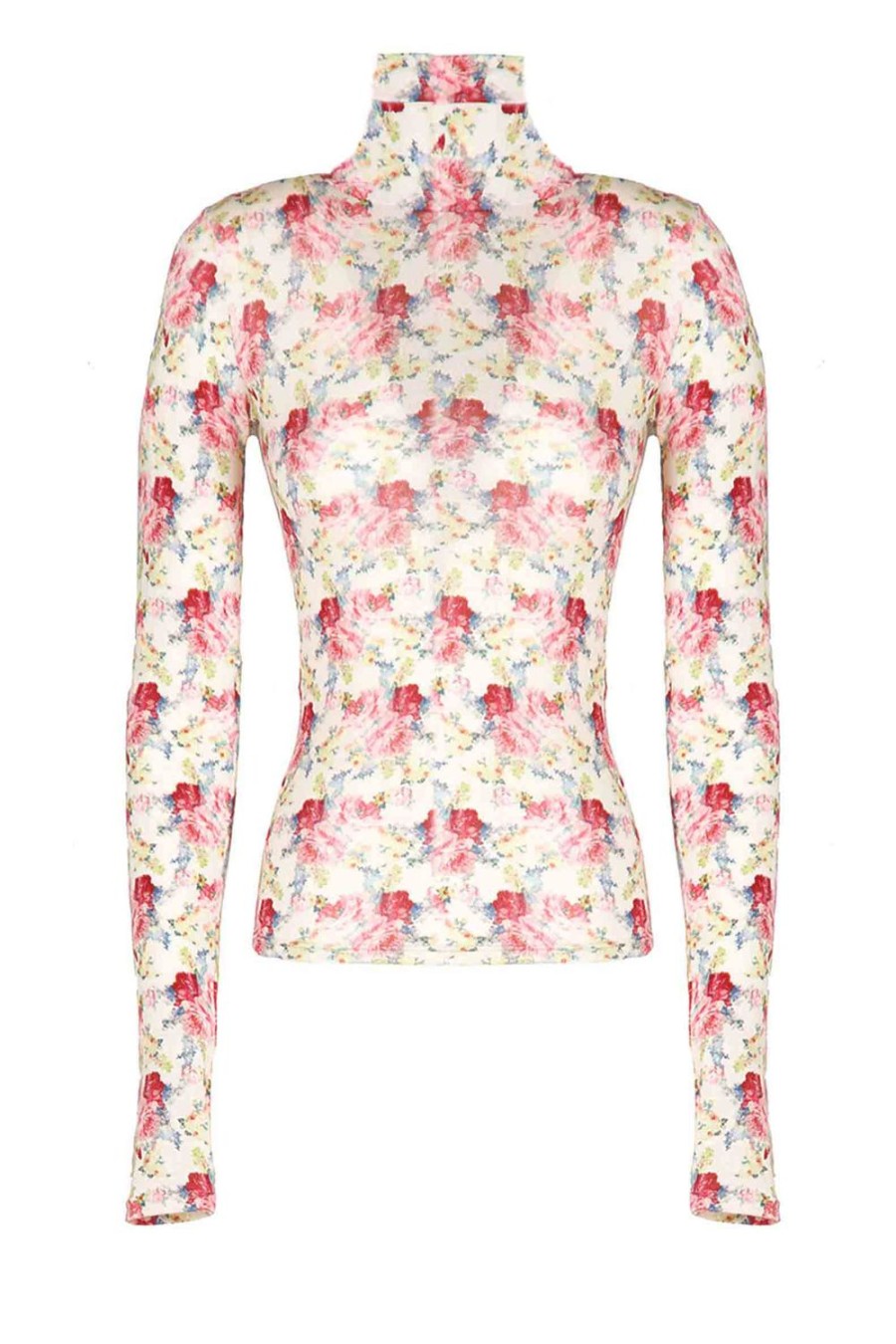 Tops & Blouses | Luisa Beccaria Cream Jersey Floral Wool Turtleneck