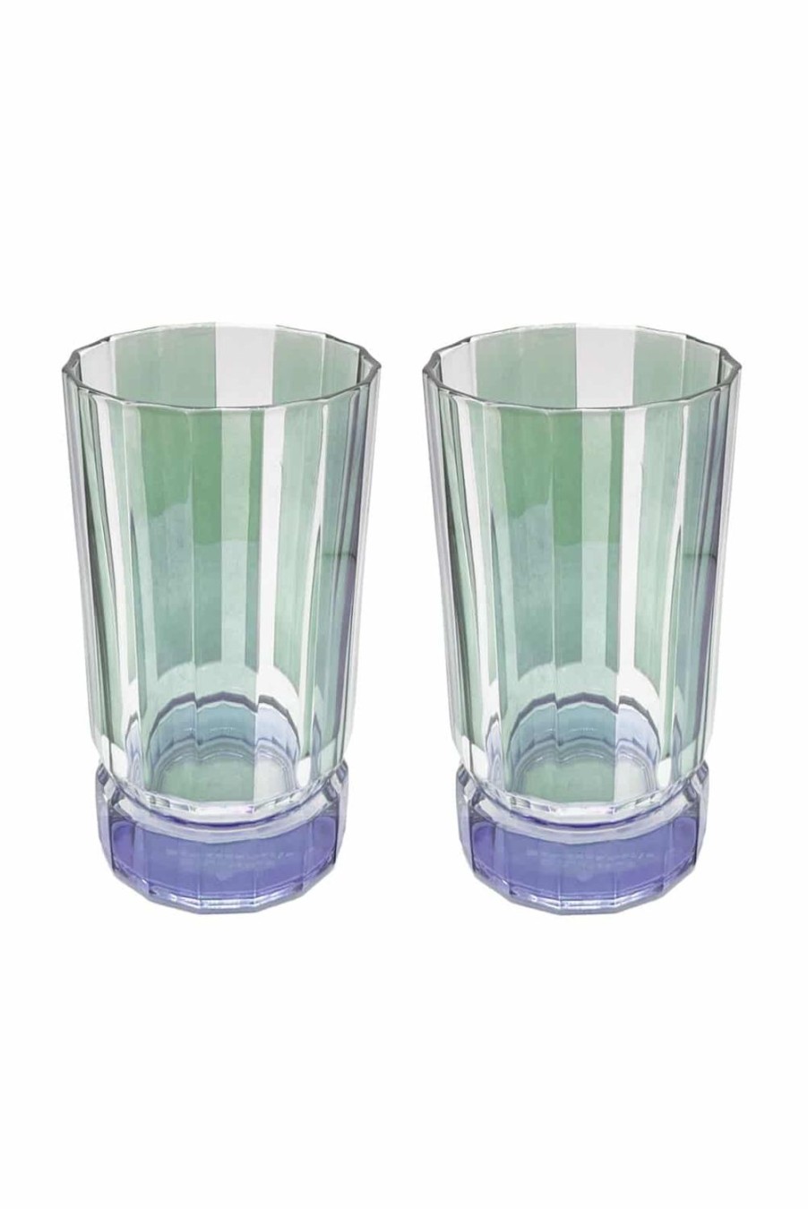 Tumblers | Luisa Beccaria Striped Green Set Of Two Large Duccio Tumbler With Blue Base