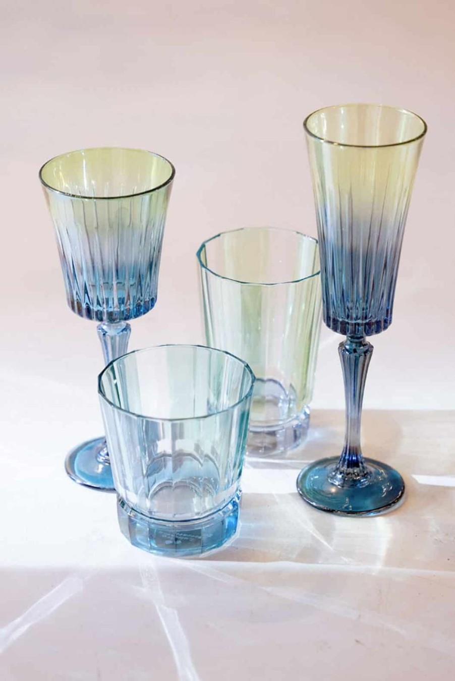 Tumblers | Luisa Beccaria Striped Green Set Of Two Large Duccio Tumbler With Blue Base