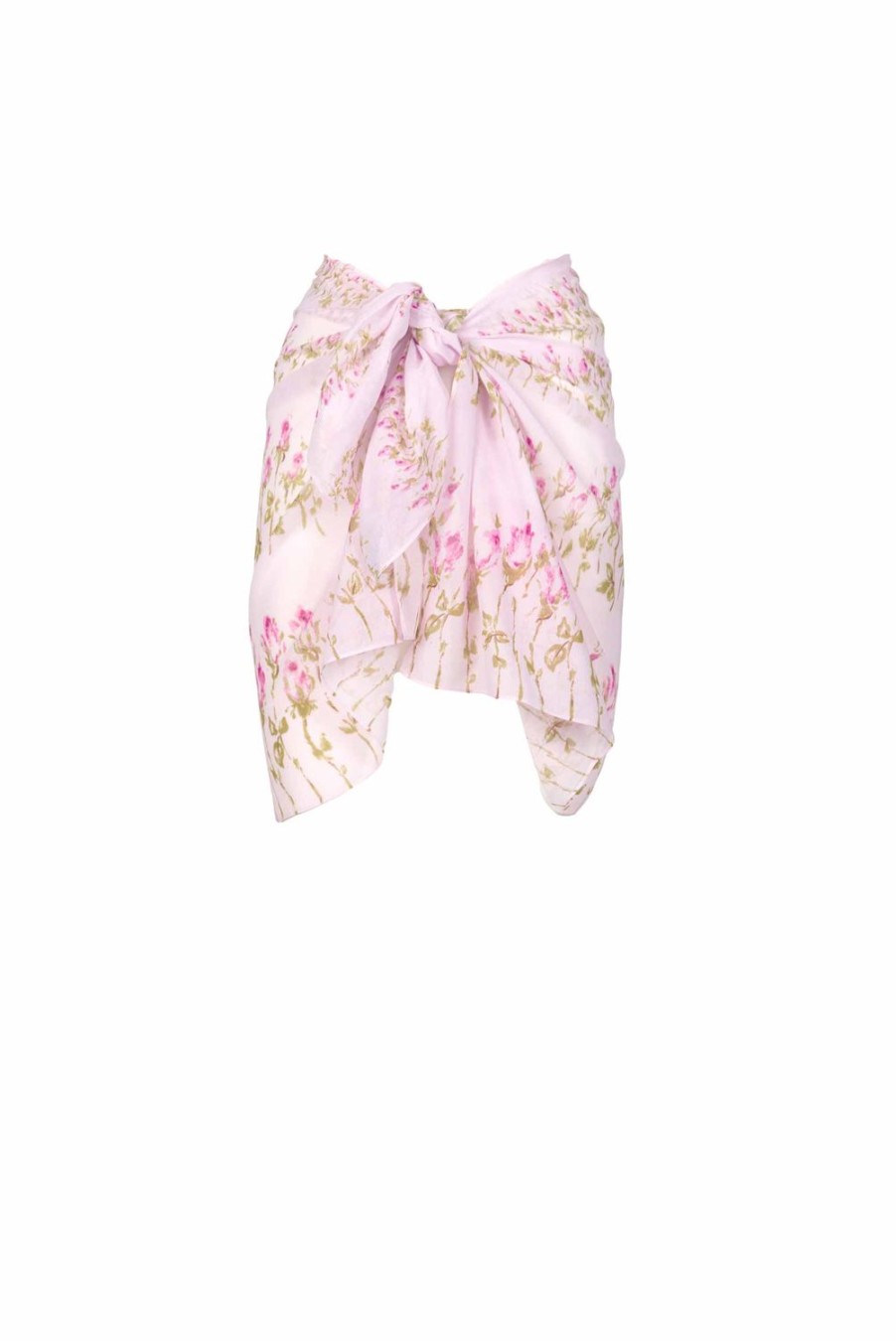 Swimwear | Luisa Beccaria Pink Flowery Striped Short Pareo