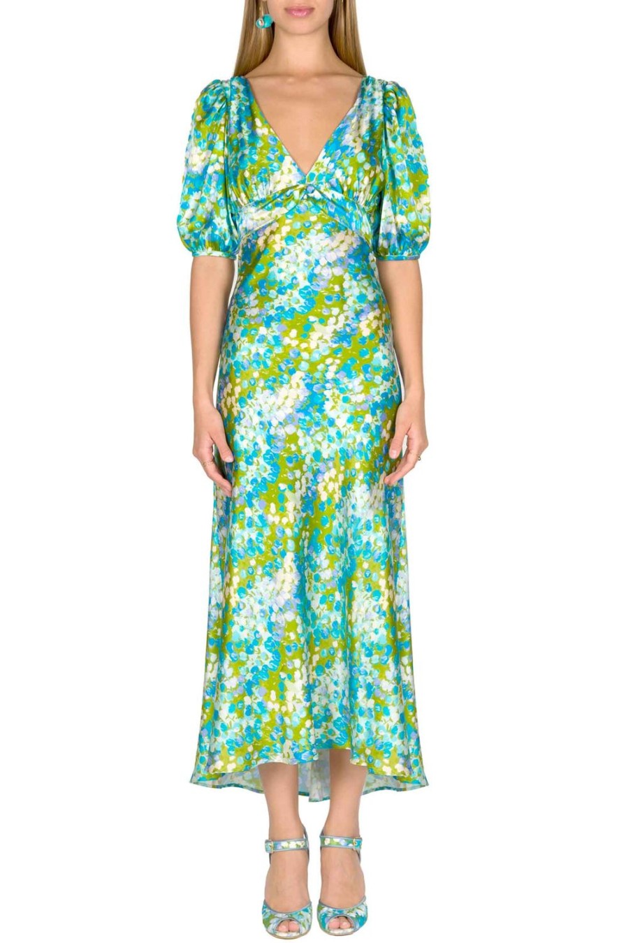 Dresses | Luisa Beccaria Monet Silk Midi Dress With Puffed Sleeves