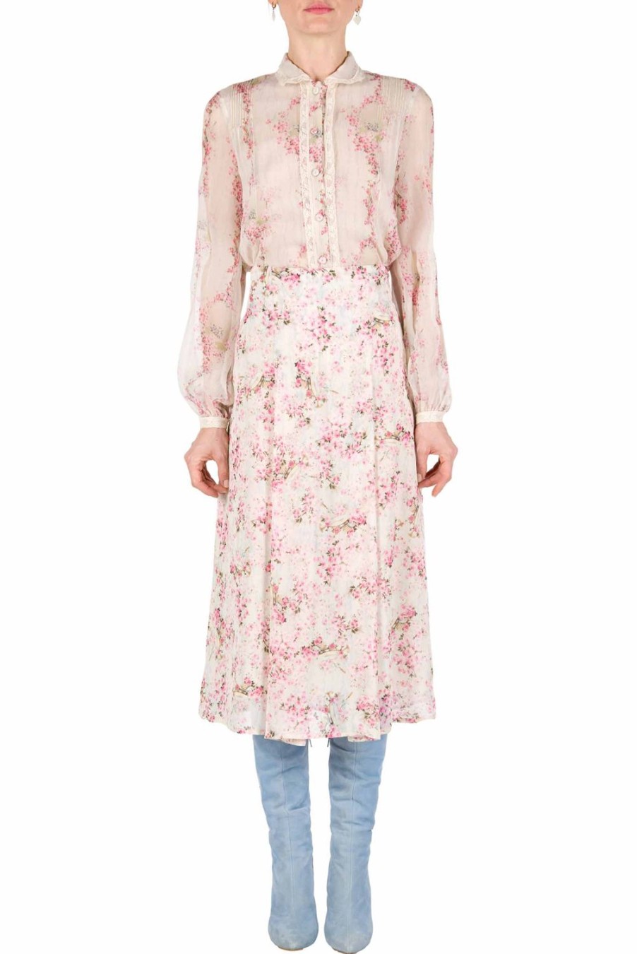 Skirts | Luisa Beccaria Georgette Rose Buds Printed Skirt