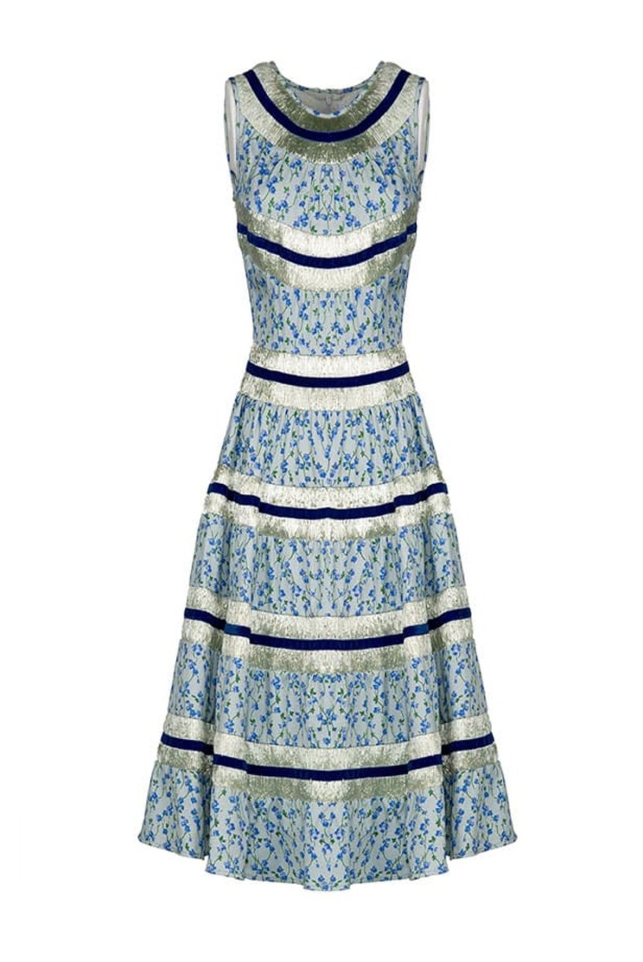 Dresses | Luisa Beccaria Sleeveless Cotton And Raffia Light Blue Floral Dress