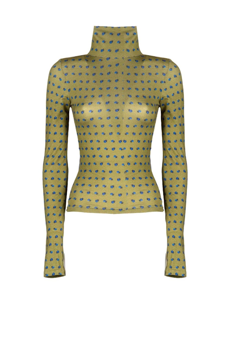 Tops & Blouses | Luisa Beccaria Vintage Buds Green Jersey Turtleneck