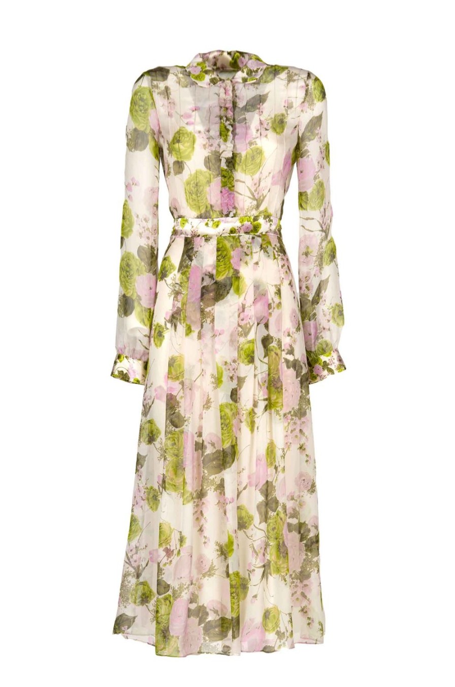 Dresses | Luisa Beccaria Blooming Roses Printed Chiffon Midi Dress